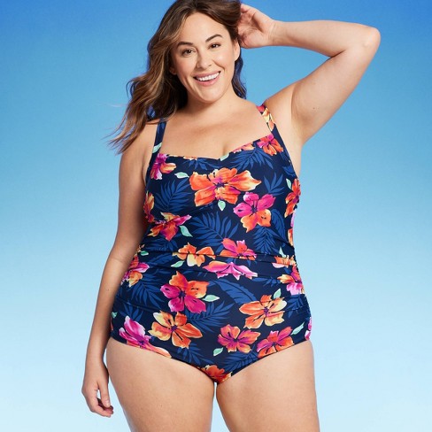 Lands' End Women's UPF 50 Full Coverage Tummy Control Floral Print One  Piece Swimsuit - Multi 2X