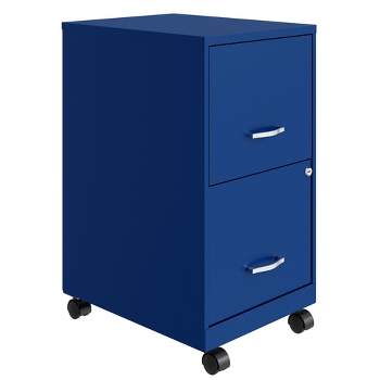 Space Solutions 18 Inch Wide Metal Mobile Organizer File Cabinet for Office Supplies and Hanging File Folders with 2 File Drawers, Blue