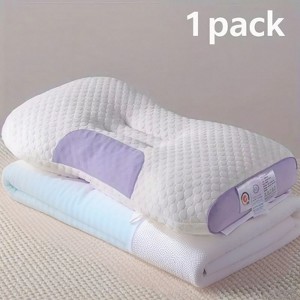 FONTOI 1 Pack Bed Pillow with Removable Cover, All-Season Comfort, Perfect for Home, Hotel, Bed, White&Purple, 5.5"*5.5"*17" - 1 of 4