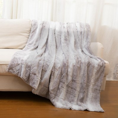 Cheer Collection Ultra Soft Leaf Design Throw Blanket Marble Grey 60