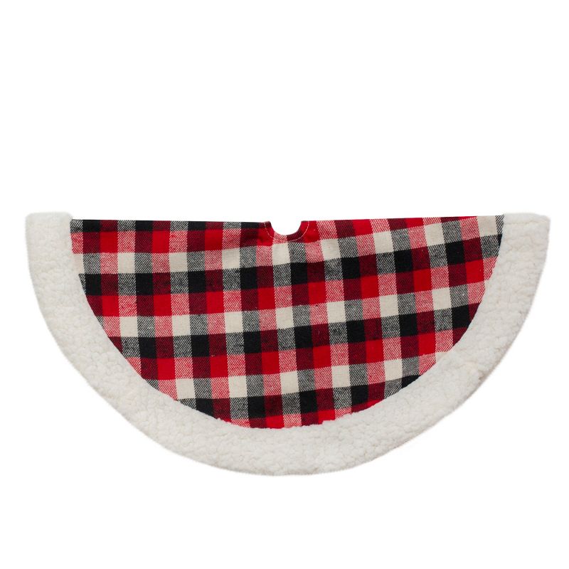 Northlight 20-Inch Red, Black, and Ivory Plaid Mini Christmas Tree Skirt with High Pile Fleece Trim, 1 of 3