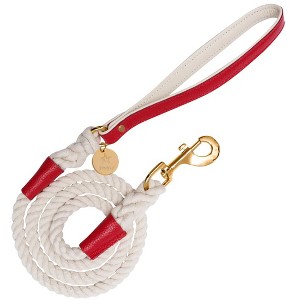 PoisePup - Luxury Pet Dog Leash - Soft Premium Italian Leather and 100% Natural Cotton Rope Leash - Melting Hearts - 1 of 3