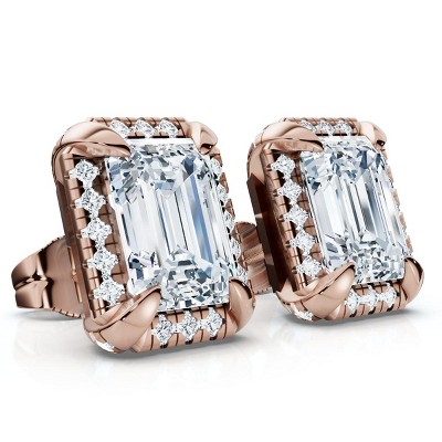 Pompeii3 2 1/5 Ct TW Emerald Cut Bezel Diamond Studs 14k Gold Lab Created Earrings