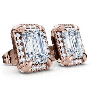 Pompeii3 2 1/5 Ct TW Emerald Cut Bezel Diamond Studs 14k Gold Lab Created Earrings - 1 of 2