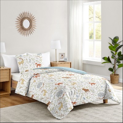 Blue Woodland Animal Microfiber Twin Bedding Set