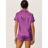 cheibear Women's Button Short Sleeve Shirt and Shorts Satin 2-Piece Sleepwear Pajama Sets - 3 of 4