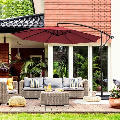 Costway 10FT Patio Offset Hanging Umbrella Easy Tilt Adjustment 8 Ribs Backyard Burgundy\Beige\Tan\Blue - image 1 of 4