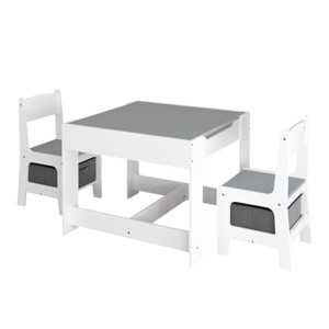 TopComfy Kids Table Sets Kids Table and Chair Set 3 in 1 Wooden Activity Table Toddlers Drawing Reading for Playroom, White, 23.62"*23.62"*18.9" - 1 of 4