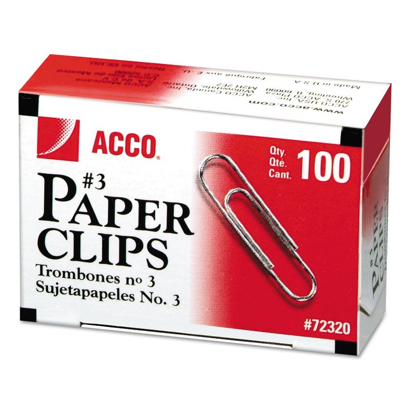 Acco Smooth Economy Paper Clip Metal Wire #3 Silver 100/Box 10 Boxes/Pack 72320, 1 of 3