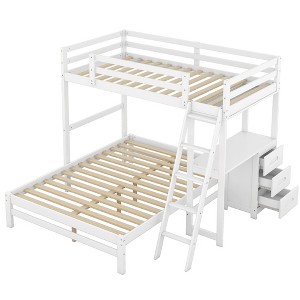 Bellemave Bunk Bed Twin Over Full, Wood Bunk Beds with Desk, Twin Over Full Bunk Bed with 3 Drawers, Loft Bed with Desk for Kids Adults,White - 1 of 3
