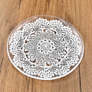 Slickblue Handmade Lace Pattern Salad Plate - 8.25" Clear and White - Single or Set of 4 - 1 of 4