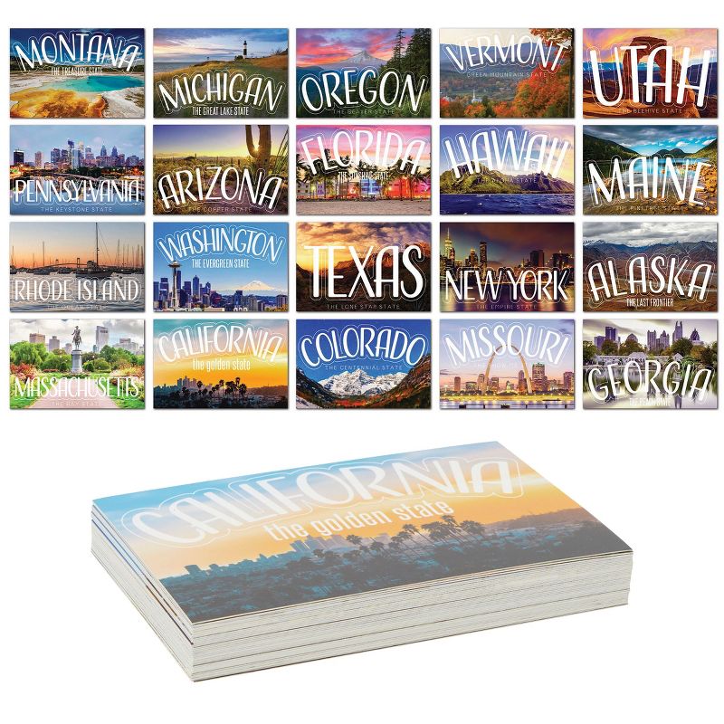 Pipilo Press 40 Pack Bulk Vintage Travel Blank Postcards for Mailing, 20 US United State USA Designs Post Cards, 4x6 In, 1 of 8