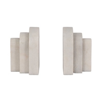 Sagebrook Home Set of 2 Bookends - Contemporary Layered Arches 6" White Marble Bookends for Decorative Book Display Storage Home Office