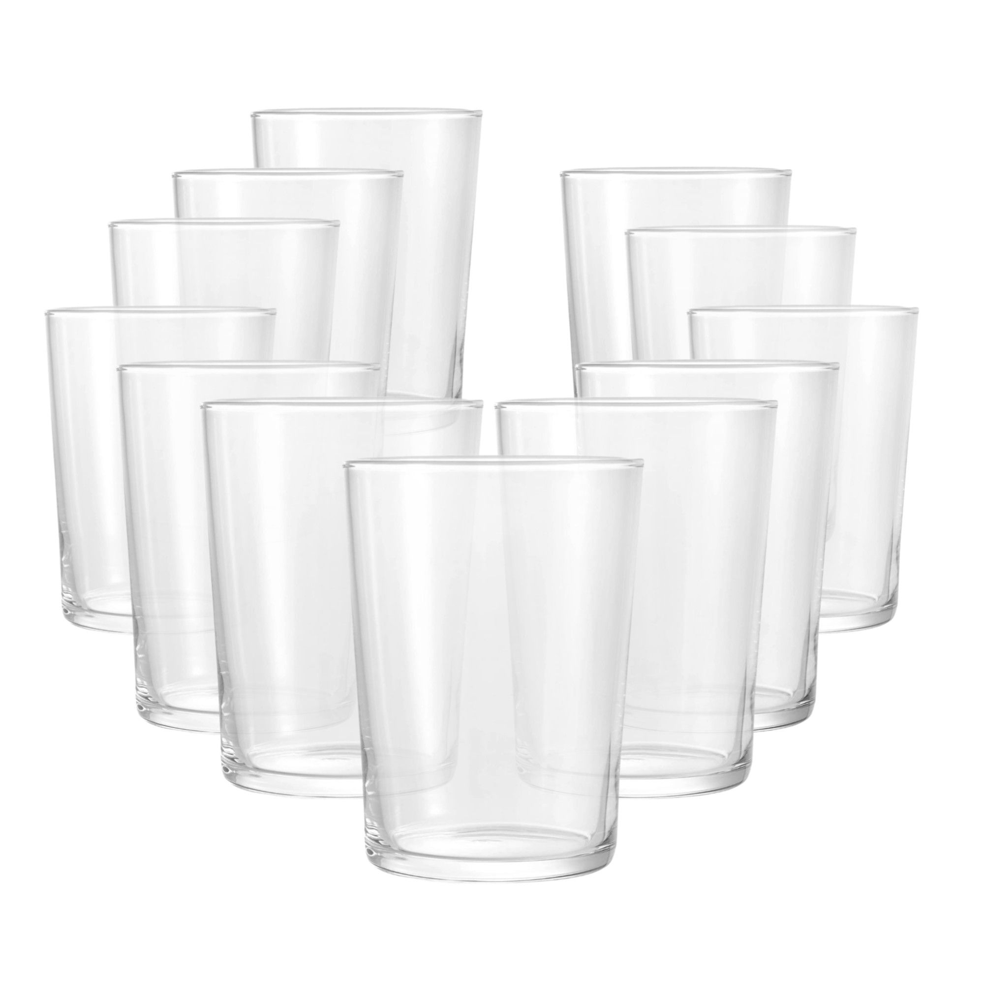 Bormioli Rocco Bodega Maxi Tumblers - Set of 12, Tempered Glass Cups for Water, Juice & Cocktails - Durable Drinkware, 17.75 Oz, Made in Italy