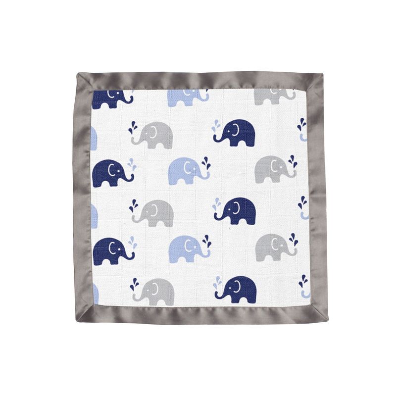 Bacati - Elephants Blue/Gray Muslin 2 pc Security Blankets, 5 of 10