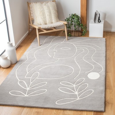 Grey and Ivory Abstract Tufted Wool Silk Area Rug 3' x 5'