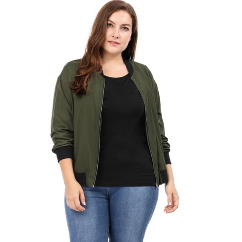 Plus size olive 2024 green bomber jacket