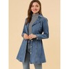Allegra K Women's Notched Lapel Belted Trench Long Denim Jacket - 3 of 4