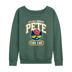 Women's - Pete the Cat - It's All Groovy Collegiate Lightweight French Terry Wide Neck Long Sleeve Shirt - 1 of 4