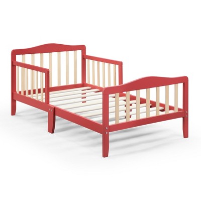 Infurnic Beds, Toddler Single Bed with Safety Guardrails and Headboard, Low To Floor Design for Toddler Children, Red, 70"*36"*27"