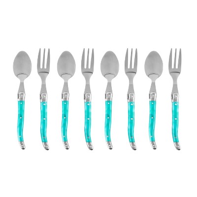 French Home Laguoile 8pc Stainless Steel Dessert Spoon and Fork Silverware Set