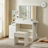 RISOKEYS Drawer Vanity Desk with Hairdryer Shelving & 4 Drawers and Upholstered Stool,Multi Layer Storage,for Small Space,Apartment White - 4 of 4