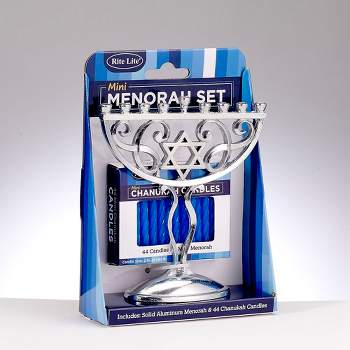 Rite Lite Silver Miniature Menorah Set with Candles 5.5 Inches