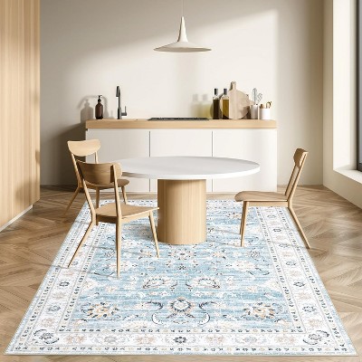 Vintage Floral Washable Runner Rug - Non-Slip Stain Resistant Kitchen & Bathroom Rug for Entrance, Laundry, Hallway, Bedroom