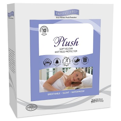 PROTECT-A-BED Plush Fitted Sheet Style Mattress Protector - White (Extra Long Twin)
