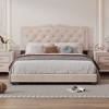 Velvet Bed Frame With Upholstered Headboard Rivet Trim, Modern Platform Bed, No Box Spring Needed, 10 Slats Supports - 2 of 4