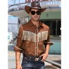 Clearlove Men’s Western Slim Fit Denim Shirt with Long Sleeves, Fringe Detailing, and Rose Embroidery - 3 of 4