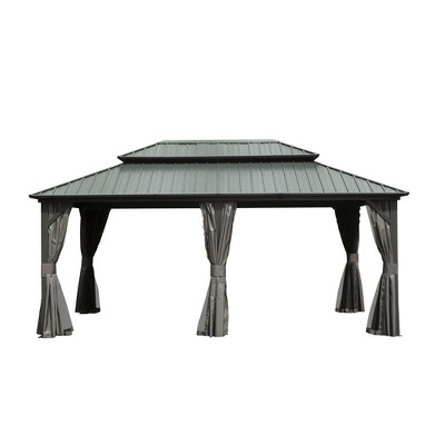 VisioGear Canopies and Gazebos, Gazebo with Double Roof Canopy, Gazebo Pavilion for Patio and Backyard, Gray, 214.6"*142.8"*120"