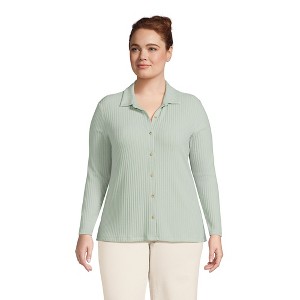 Lands' End Women's Long Sleeve Wide Rib Button Front Polo - 1 of 2