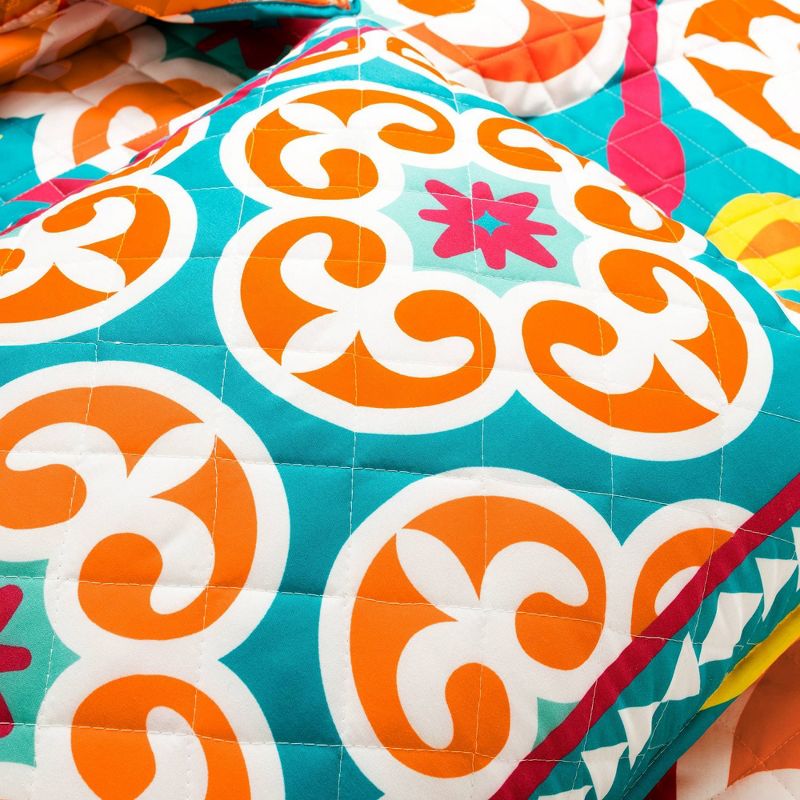 Boho Floral Reversible Oversized Quilt & Sham Set Turquoise/Orange - Lush Décor, 6 of 9