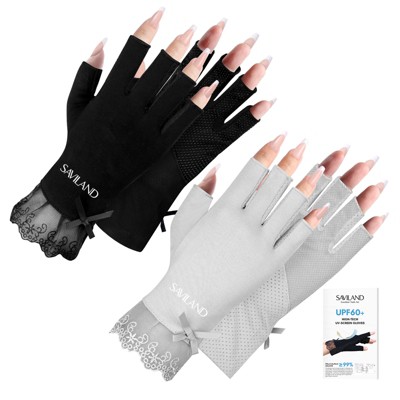 Saviland Pro Hybrid UV Shield Gloves - 2pr UPF50+ Surgical Lace Gloves for Gel Lamp Defense & Cuticle Care .(Black/Gray) (Size: 2pr)
