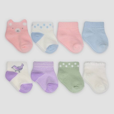 Image of Carter's Just One You®️ Baby Girls' 8pk Bear Ankle G Socks - Pink 0-3M