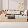 KIGFTSOD Twin Size Upholstered Daybed with Drawers, Shelves, Flip Cabinets & Side Table,Beige - 2 of 4