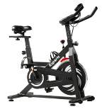 Ksports Home Wool Quiet Felt Resistance Adjustable Cardio Exercise Stationary Bike for Home Gyms with LCD Track Screen, Straps and Ab Mat, Black