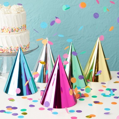 Metallic Multicolor Cone Birthday Party Hats for Kids and Adults