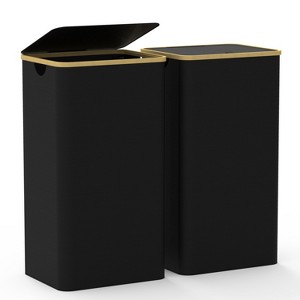 NewHome"2Pcs Collapsible Laundry Hamper with Lid & Handle, 100L Capacity, Removable Bag, Bamboo"Black - 1 of 4