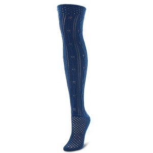 Memoi Crochet Stripe Chunky Knit Over-The-Knee Warm Socks - 1 of 2