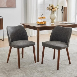 Dining Chair Set of 2, Leather Upholstered Dining Chair with Wood Legs, Wing Backrest, Wooden Kitchen Chair, Kitchen Chairs with Thick Cushions - 1 of 4