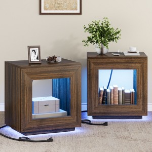 Dolomm 25.79" Nightstand with Open Storage Space, Sofa Side Table with Power Socket and USB Port, Suitable ,for Living Room and Bedroom - 1 of 4