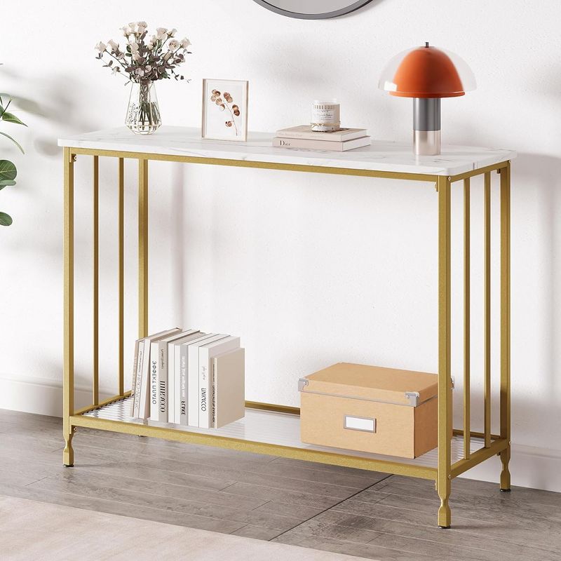 Console Table, Sofa Tables Narrow Entryway Table with Wood Shelf and Metal Frame, 41.5" Behind Couch Table Industrial Hallway Table for Living Room, 3 of 10