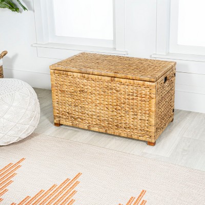Natural Handwoven Wicker Weave 30" Storage Trunk with Wooden Frame