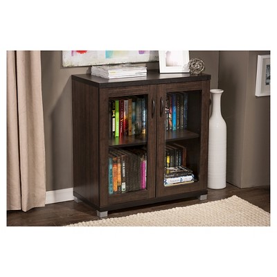 Zentra Dark Brown Glass Door Sideboard Storage Cabinet