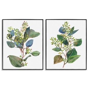 Stupell Industries Soft Eucalyptus Plant Ombre Leaves 2pc Framed Giclee Art Set, Black, 11" x 14" - 1 of 4