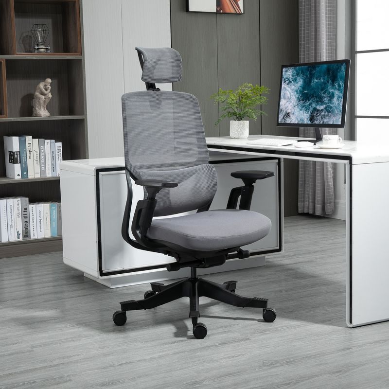 Vinsetto High Back Ergonomic Mesh Office Chair with Adjustable Height, Armrests, Lumbar Support and Headrest, Gray / Black, 3 of 9