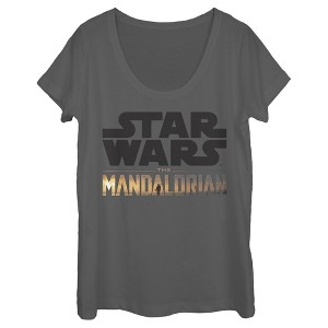 Women's Star Wars The Mandalorian Double Logo Scoop Neck - 1 of 3