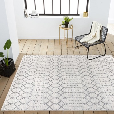 Gray and Cream 9' x 12' Reversible Trellis Area Rug